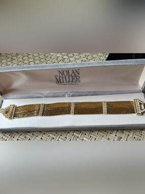 VINTAGE NOLAN MILLER GOLD PLATED CRYSTAL RHINESTONE 'STAR LUSTER' SILKY BRACELET